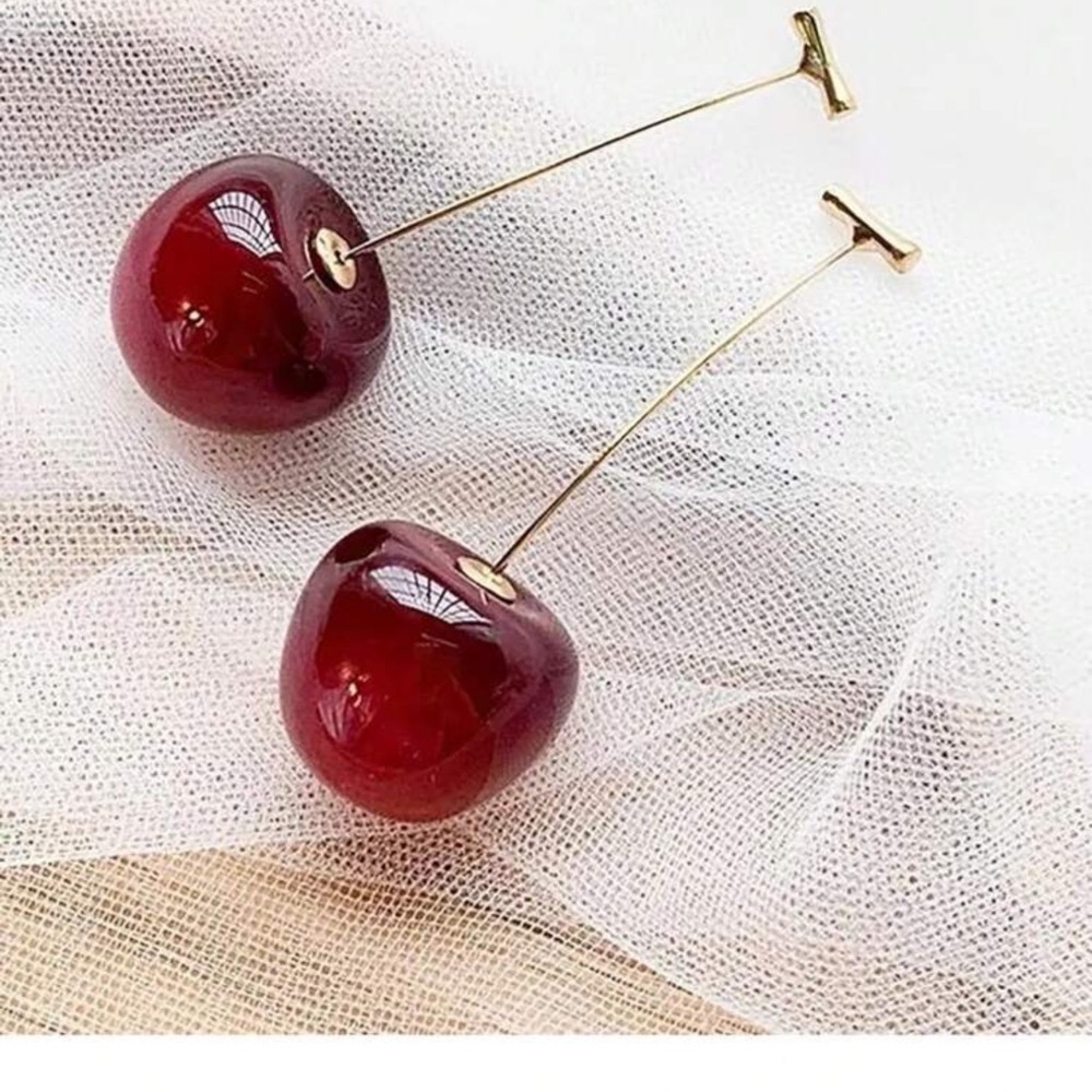 Elegant Red Cherry Drop Earrings